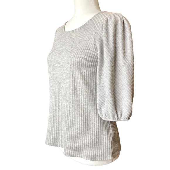Anthropologie W5 Women’s puff sleeve ribbed gray top, Sz S - Picture 2 of 12